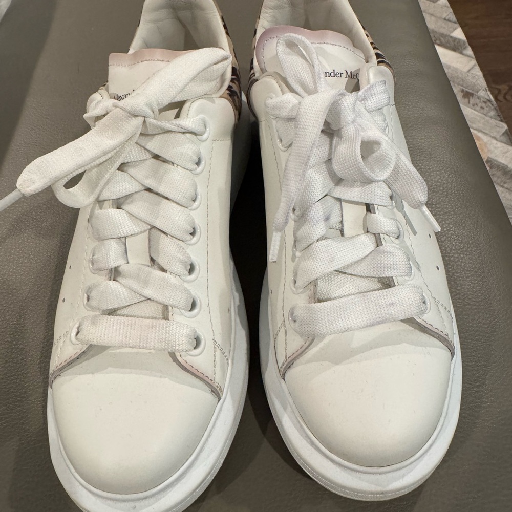 Alexander McQueen White Women's Sneakers with Leopard Print Calf Hair